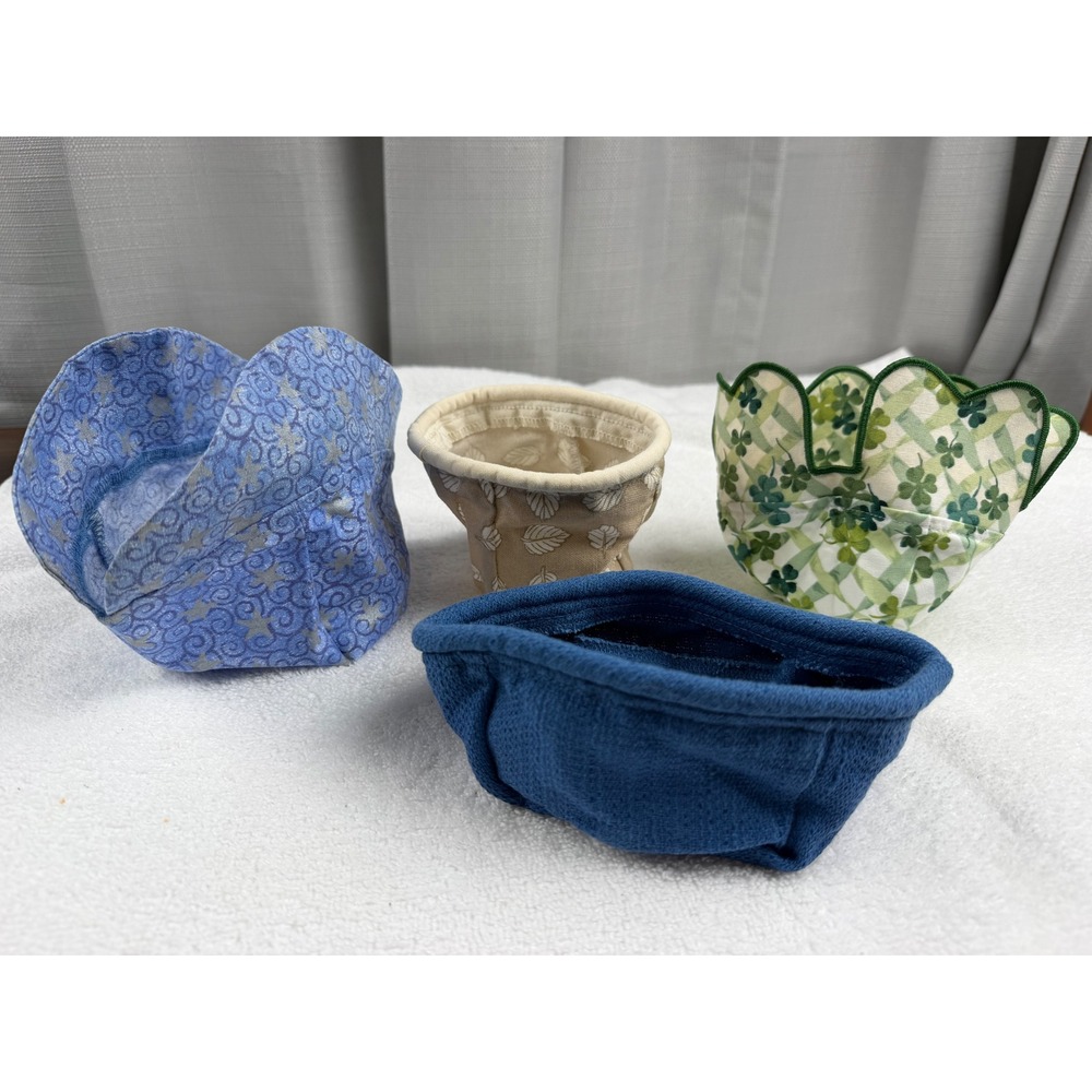 Longaberger Fabric Basket Liners Set of 4 Blue Tarragon Clover Leaf Star Pattern
